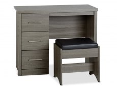 Seconique Lisbon Black Wood Grain Effect Dressing Table with Stool (Flat Packed)