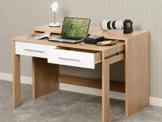 Seconique Seconique Seville White High Gloss and Oak 2 Drawer Computer Desk