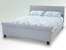 Serene Hazel 4ft6 Double Ice Grey Upholstered Fabric Bed Frame with Mahogany Feet