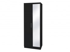 Welcome 2ft6 Knightsbridge Black High Gloss 2 Door Tall Mirrored Double Wardrobe (Assembled)