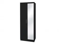 Welcome Welcome 2ft6 Knightsbridge Black High Gloss 2 Door Tall Mirrored Double Wardrobe (Assembled)
