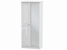 Welcome Welcome 2ft6 Pembroke White High Gloss 2 Door Tall Mirrored Double Wardrobe (Assembled)