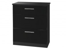 Welcome Knightsbridge Black High Gloss 3 Drawer Deep Low Chest of Drawers (Assembled)