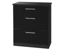 Welcome Welcome Knightsbridge Black High Gloss 3 Drawer Deep Low Chest of Drawers (Assembled)