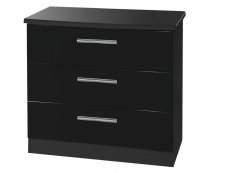 Welcome Knightsbridge Black High Gloss 3 Drawer Low Chest of Drawers (Assembled)