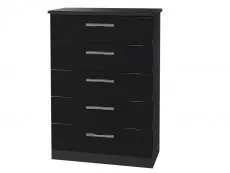 Welcome Welcome Knightsbridge Black High Gloss 5 Drawer Chest of Drawers (Assembled)