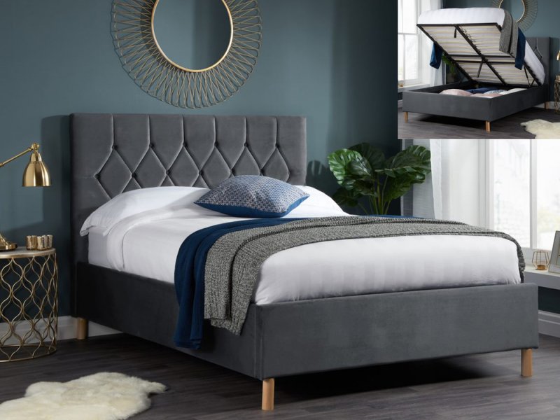 Birlea Loxley 4ft6 Double Grey Upholstered Fabric Ottoman Bed Frame