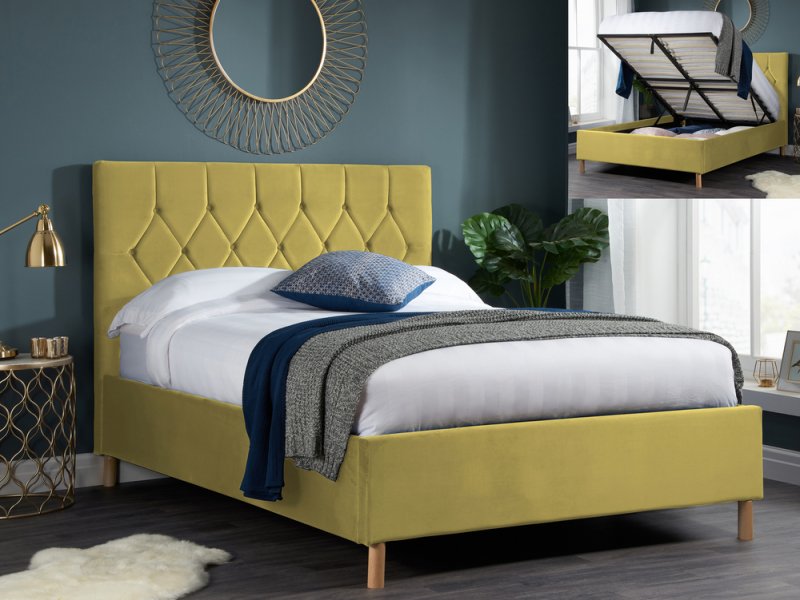 Birlea Loxley 5ft King Size Mustard Upholstered Fabric Ottoman Bed Frame