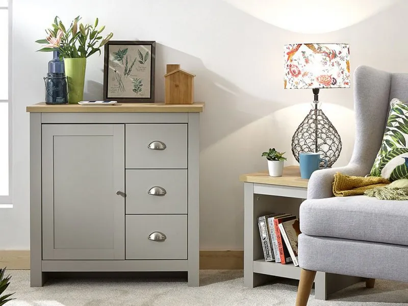 GFW Lancaster Grey and Oak 1 Door 3 Drawer Multi Storage Unit thumbnail