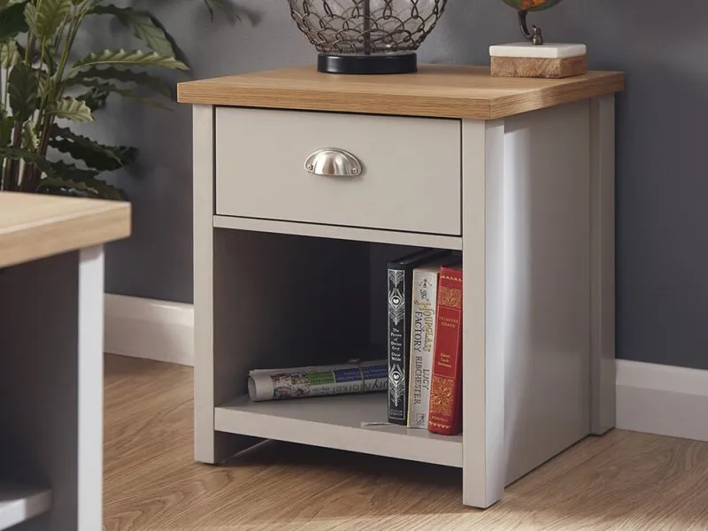 GFW Lancaster Grey and Oak 1 Drawer Lamp Table thumbnail