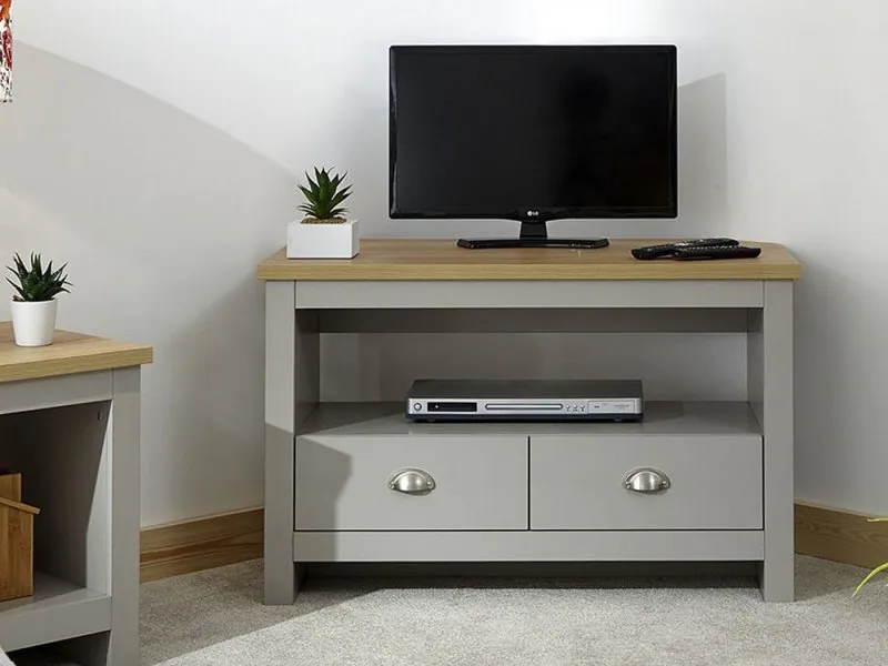 GFW Lancaster Grey and Oak 2 Drawer Corner TV Cabinet