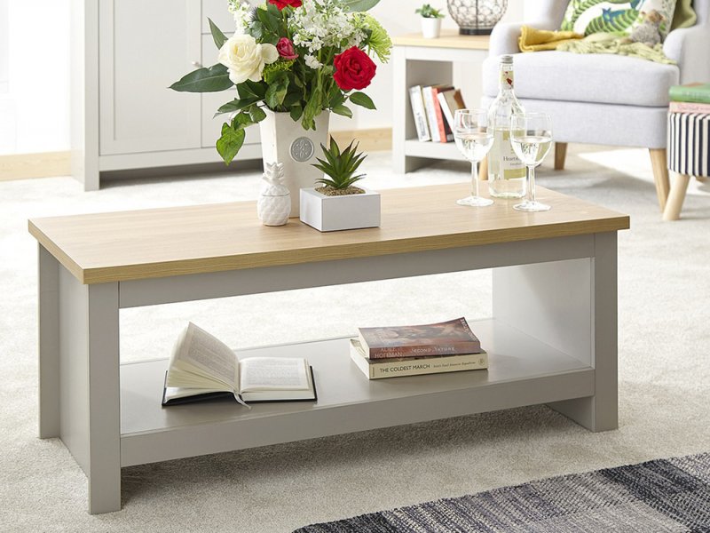 GFW Lancaster Grey and Oak Coffee Table with Shelf Flat Packed