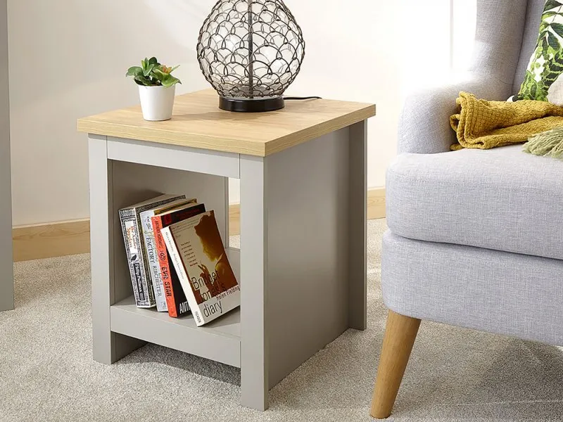 GFW Lancaster Grey and Oak Side Table with Shelf