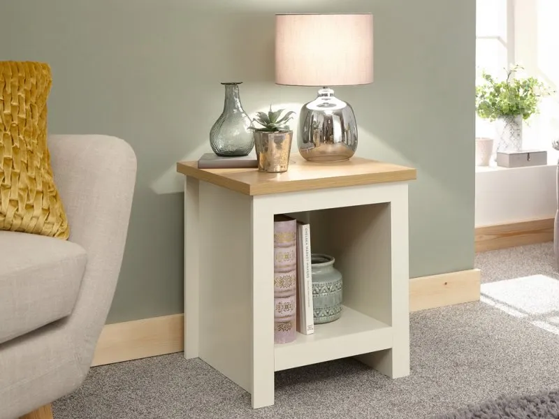 GFW Lancaster Cream and Oak Side Table with Shelf