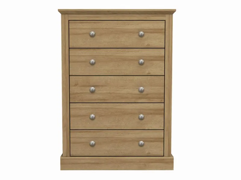 LPD Devon 5 Drawer Oak Chest of Drawers thumbnail