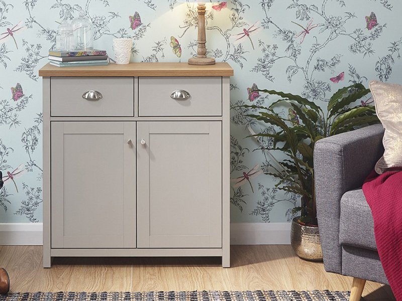 GFW Lancaster Grey and Oak 2 Door 2 Drawer Compact Sideboard Flat Packed