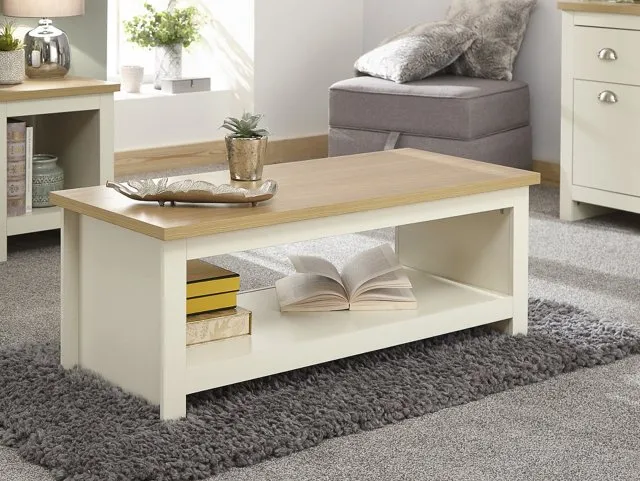 GFW Lancaster Cream and Oak Coffee Table with Shelf