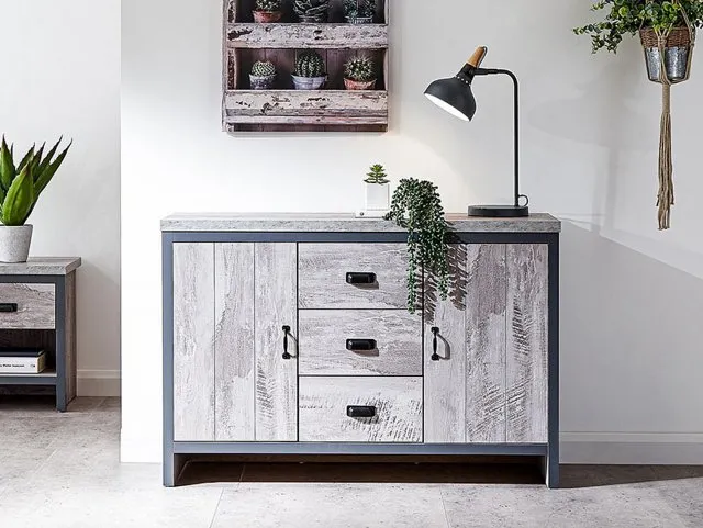 GFW Boston Grey Wood Effect 2 Door 3 Drawer Sideboard