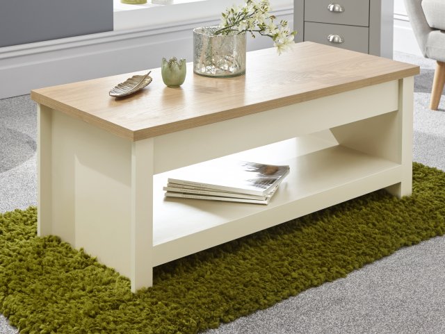 GFW Lancaster Cream and Oak Lift Up Coffee Table Flat Packed