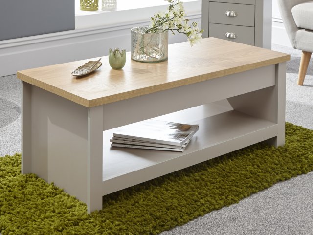 GFW Lancaster Grey and Oak Lift Up Coffee Table Flat Packed