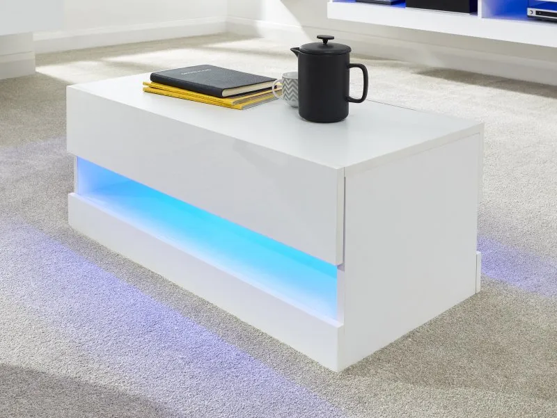 GFW Galicia White Coffee Table with LED Lighting