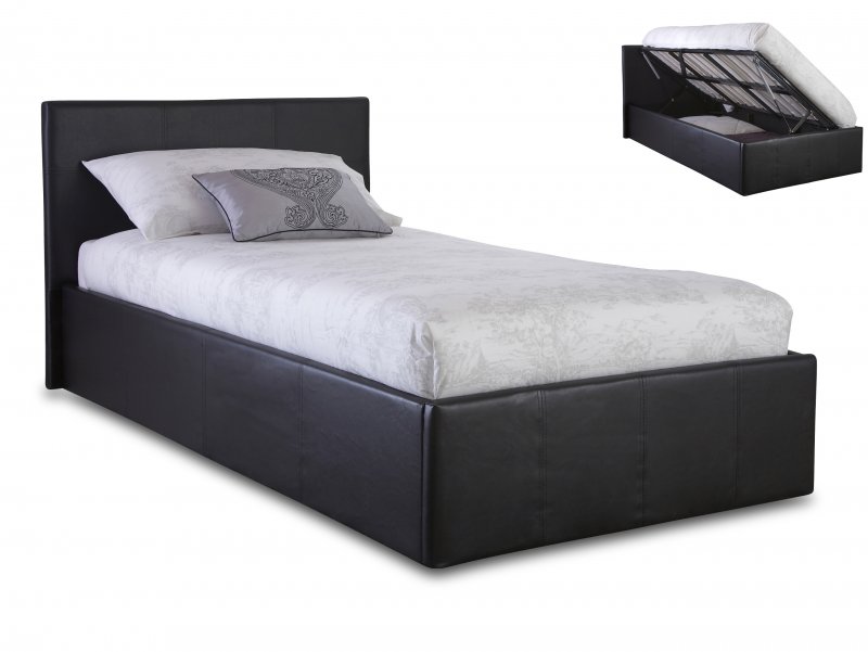 GFW Ecuador 3ft Single Black Upholstered Faux Leather Side Lift Ottoman Bed Frame