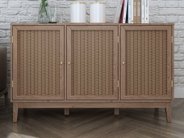 LPD Bordeaux Rattan and Oak 3 Door Large Sideboard Flat Packed