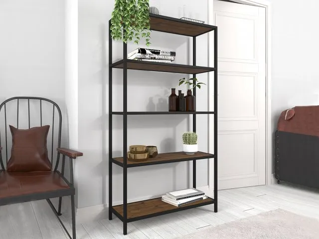 LPD Ealing Black and Rustic Pine 5 Tier Bookcase thumbnail