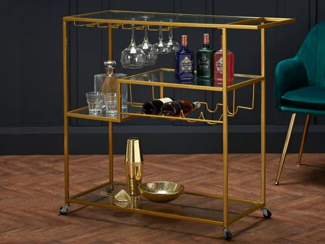 LPD Porter Glass and Gold Drinks Trolley thumbnail