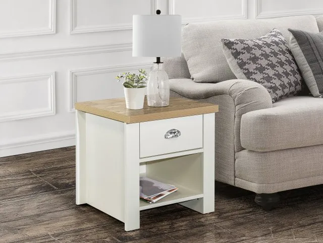 Birlea Highgate Cream and Oak Effect 1 Drawer Lamp Table