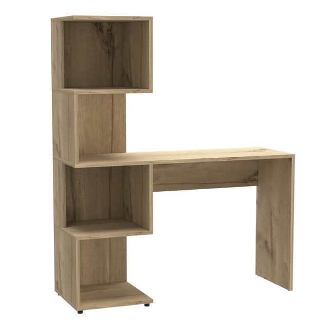 Core Brooklyn Bleached Pine Effect Desk with Tall Shelving Unit Right Side Flat Packed