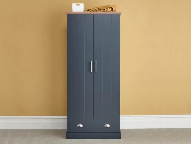GFW Kendal Slate Blue and Oak 2 Door 1 Drawer Double Wardrobe thumbnail