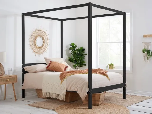 Birlea Furniture & Beds - Birlea Mercia Black Four Poster Wooden Bed Frame - 4ft6 Double thumbnail