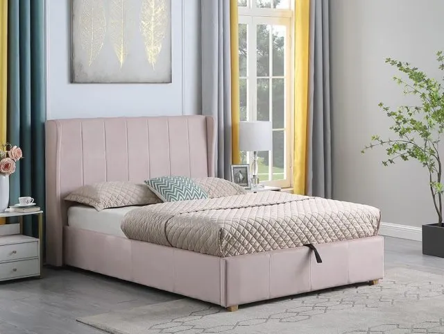 Photos - Bed Seconique Amelia 4ft6 Double Pink Fabric Ottoman  Frame 4ft6doublebedfr