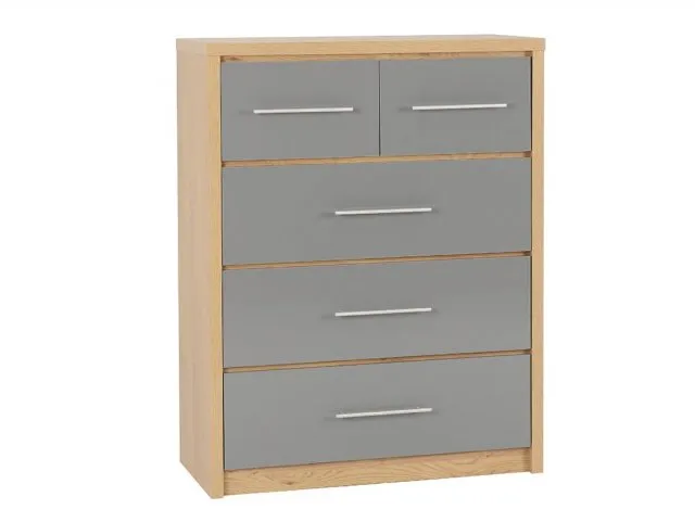 Photos - Other Furniture Seconique Seville Grey High Gloss and Oak 32 Drawer Chest of Drawers chest