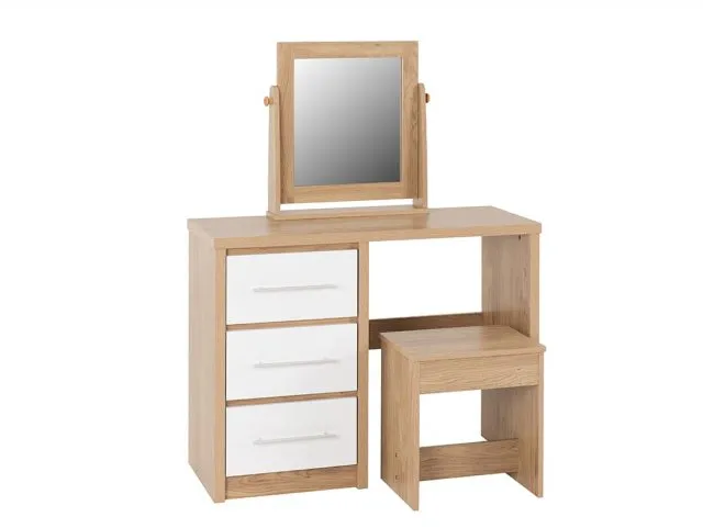 Photos - Dressing Table Seconique Seville White High Gloss and Oak 3 Drawer  Set dre