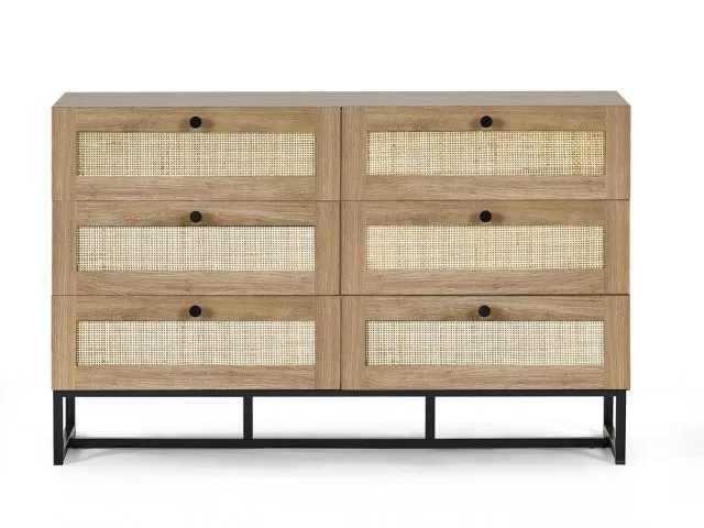 Julian Bowen Padstow Rattan and Oak 6 Drawer Chest of Drawers