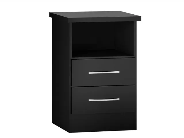 Seconique Nevada Black High Gloss 2 Drawer Bedside Table