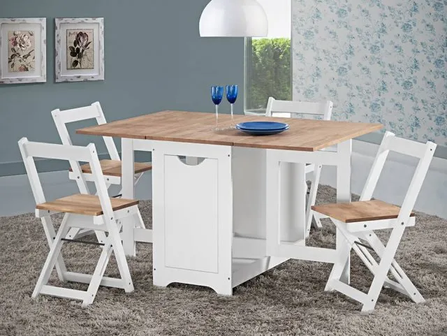 Seconique Santos Butterfly White and Pine Dining Table and 4 Chairs