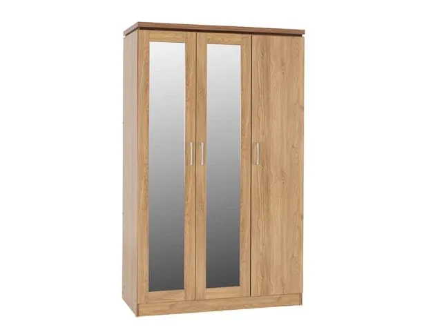 Seconique Charles Oak 3 Door Mirrored Triple Wardrobe