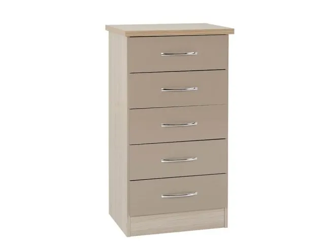 Photos - Other Furniture BABY style Seconique Nevada Oyster Gloss and Oak 5 Drawer Chest of Drawers chestsofdr 