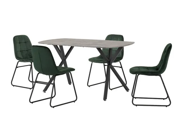 Seconique Athens Concrete Effect Dining Table with 4 Lukas Green Velvet Chairs