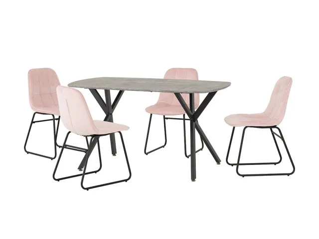 Seconique Athens Concrete Effect Dining Table with 4 Lukas Pink Velvet Chairs