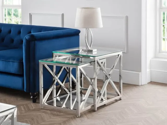 Julian Bowen Miami Glass and Chrome Nest of Tables