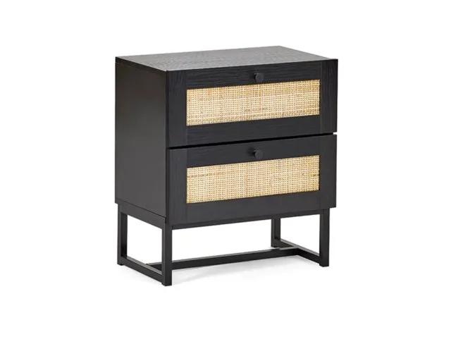 Photos - Storage Сabinet Julian Bowen Padstow Black and Rattan 2 Drawer Bedside Table bedsidetables 