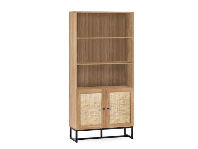 Julian Bowen Padstow Rattan and Oak 2 Door Bookcase