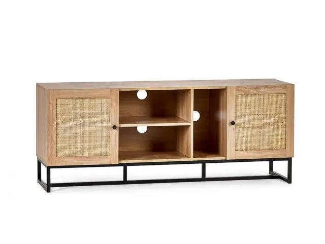 Julian Bowen Padstow Rattan and Oak 2 Door TV Cabinet