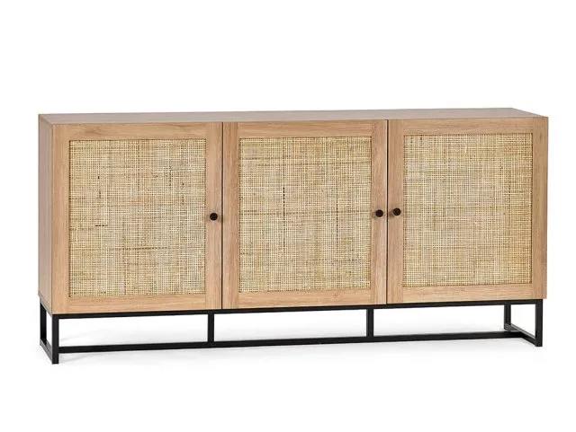 Julian Bowen Padstow Rattan and Oak 3 Door Sideboard