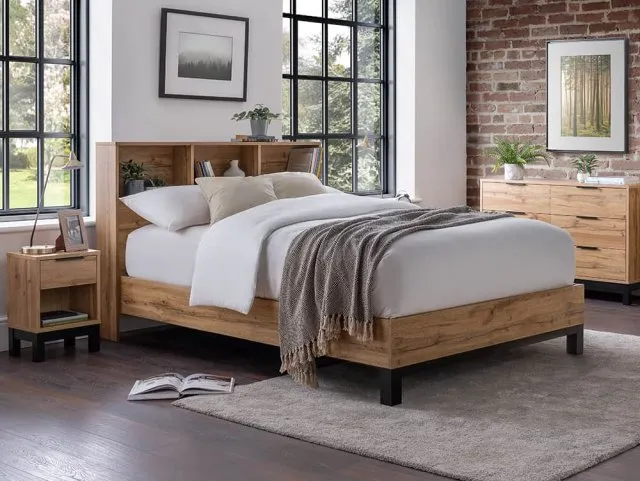 Julian Bowen Bali Bookcase 4ft6 Double Oak Wooden Bed Frame