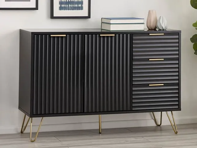 Julian Bowen Murano Black and Gold 2 Door 3 Drawer Large Sideboard thumbnail
